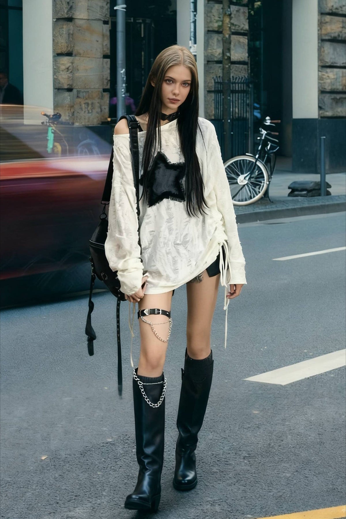 Y2K Grunge Star Distressed Sweater