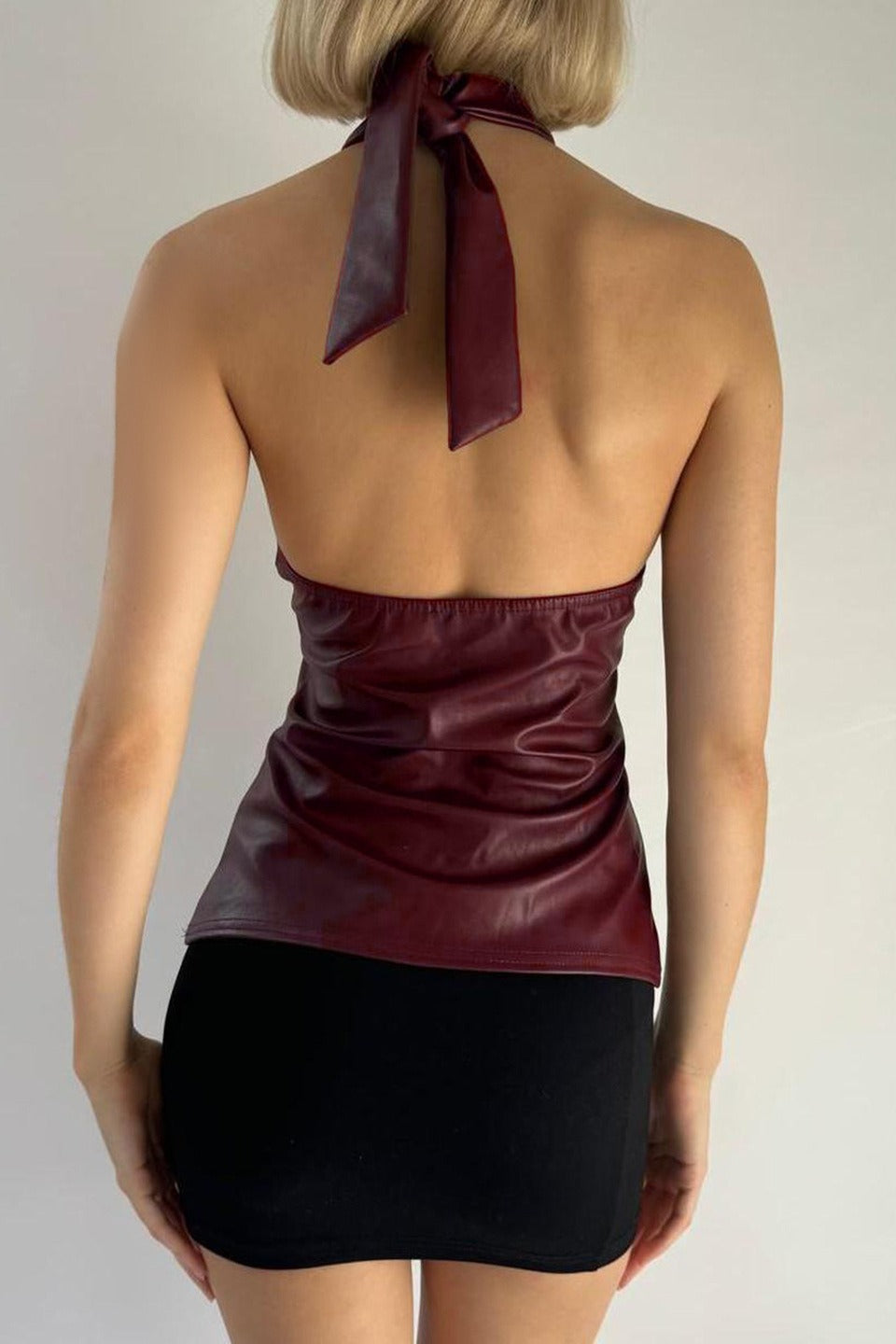 Solid Color Strapless Ruched Bodycon Halter Top