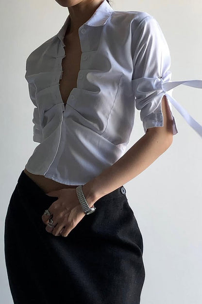 Ruched Button Front Blouse