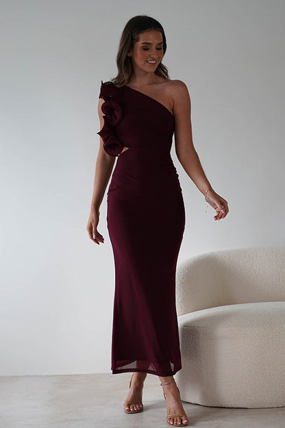 Tulle One Shoulder Floral Bodycon Slim Formal Dress