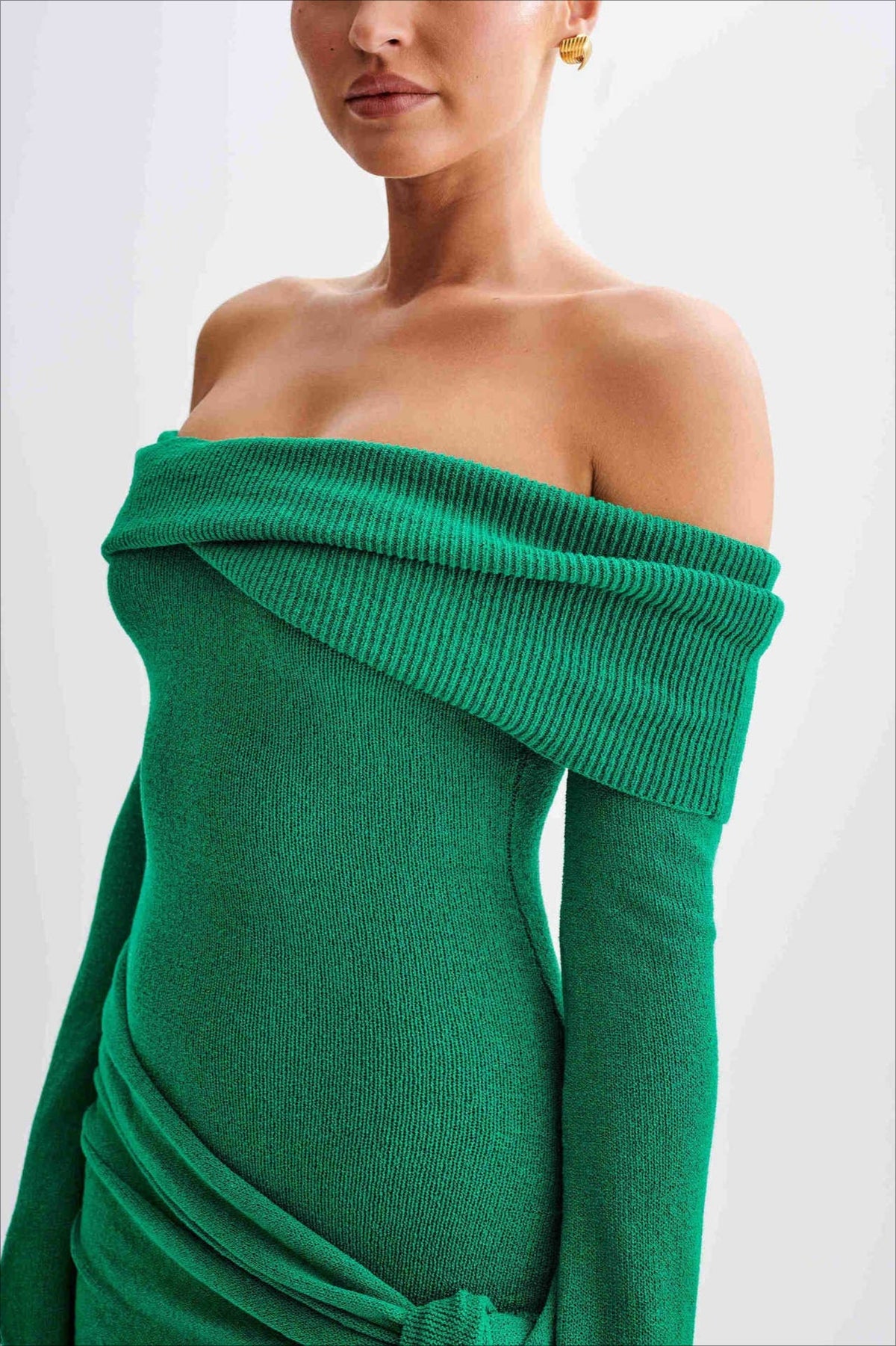 Off Shoulder Tie Knit Sweater Dress