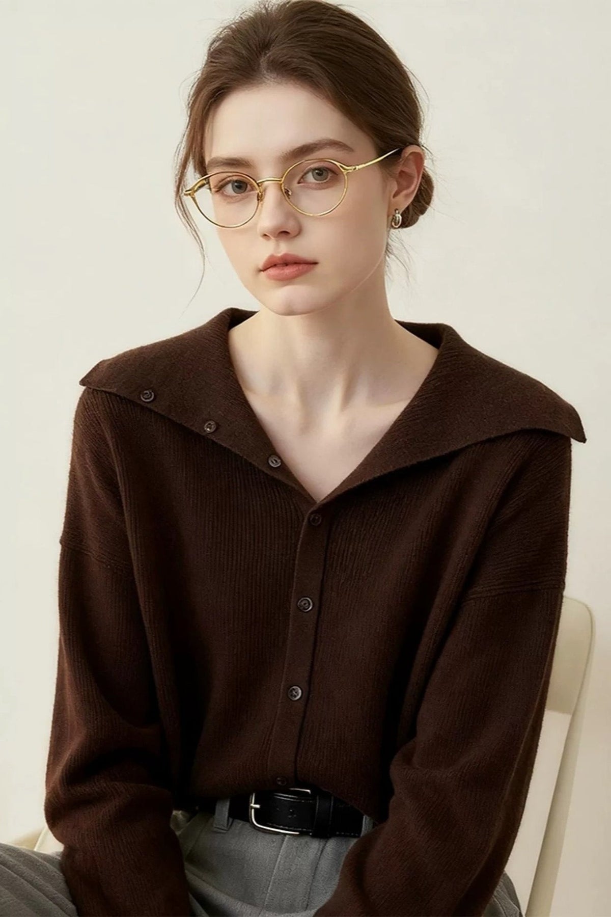 Brown Shawl Collar Cardigan