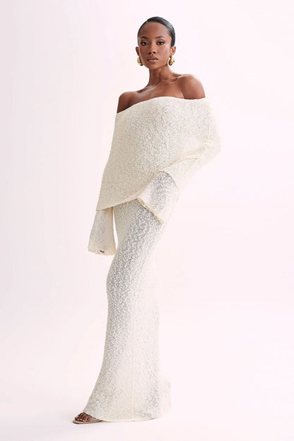 Off Shoulder One Shoulder Knit Sweater Dress