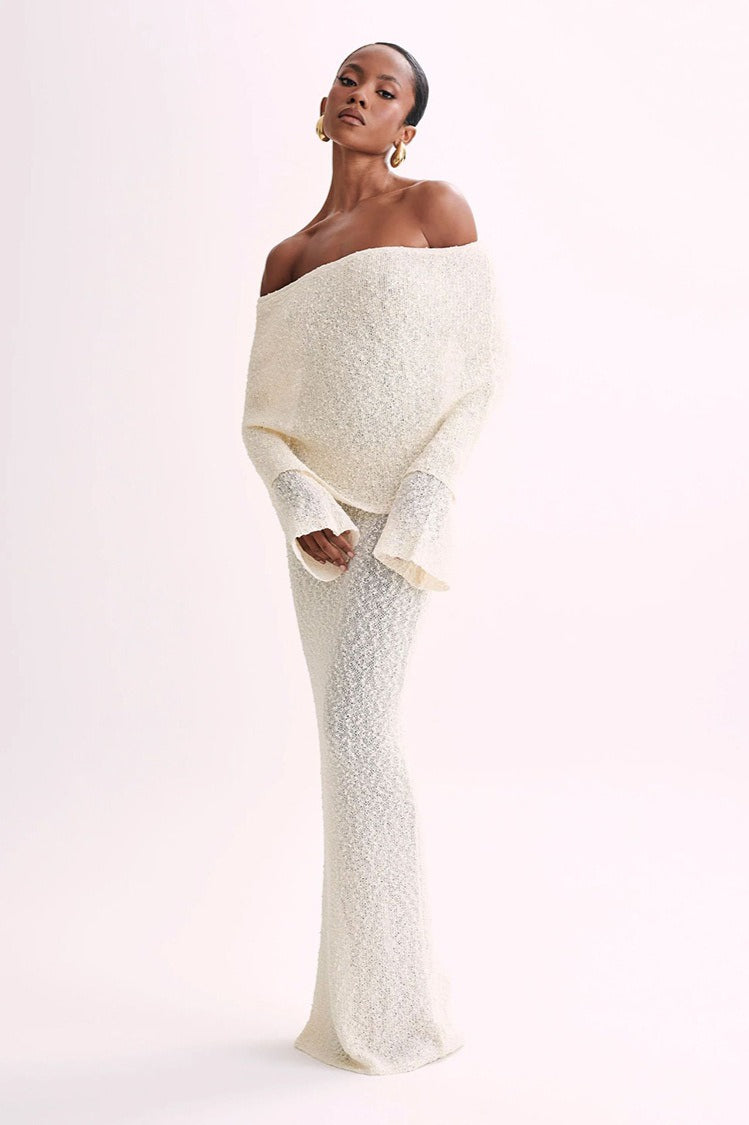 Off Shoulder One Shoulder Knit Sweater Dress