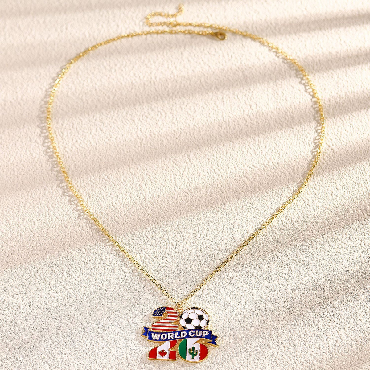 2026 USA-Canada-Mexico World Cup Enamel Gold-Plated Alloy Necklace