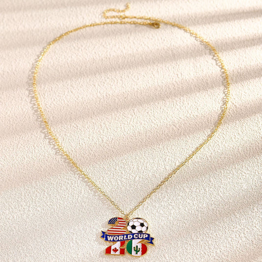 2026 USA-Canada-Mexico World Cup Enamel Gold-Plated Alloy Necklace