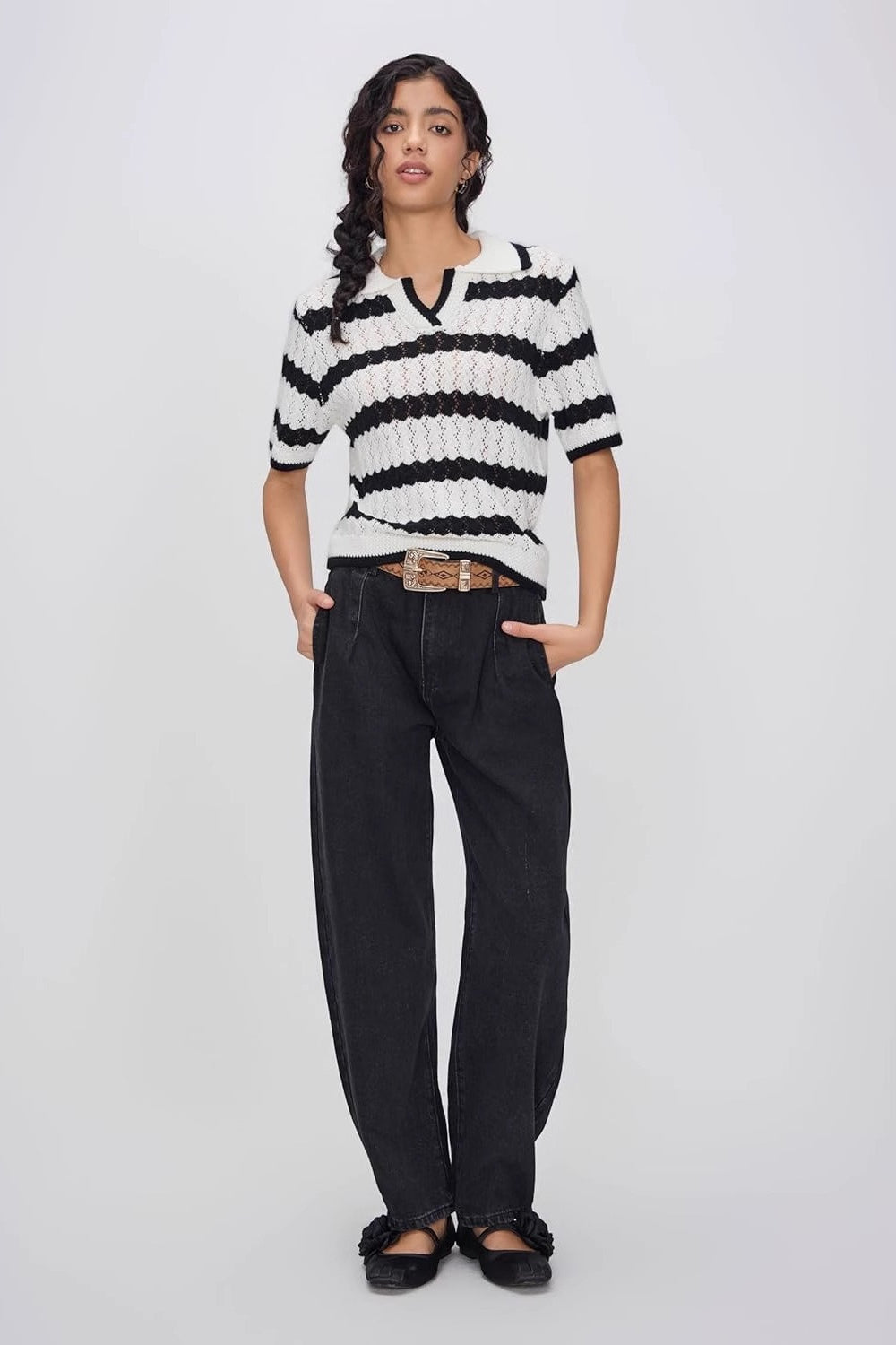 Striped Polo Short Sleeve Sweater