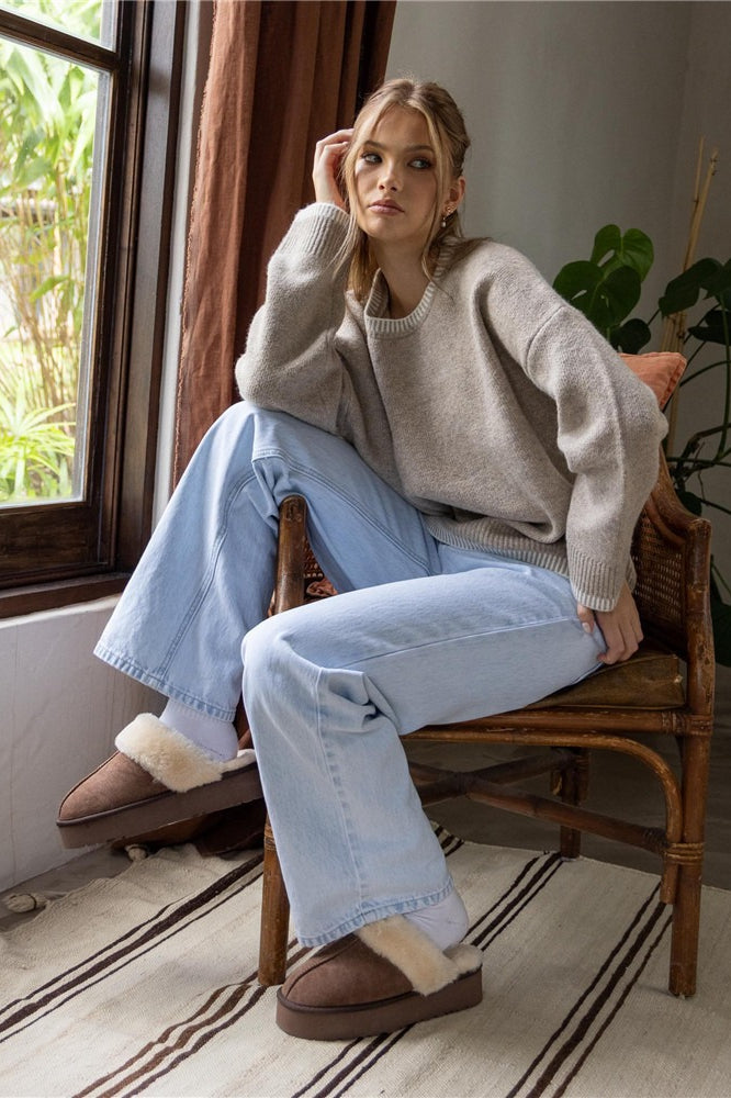 Colorblock Crew Neck Knit Sweater