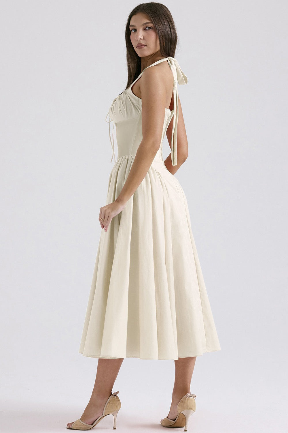 Floral Halter Lace Trim Long Sleeveless Prom Dress