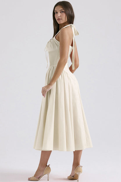 Floral Halter Lace Trim Long Sleeveless Prom Dress