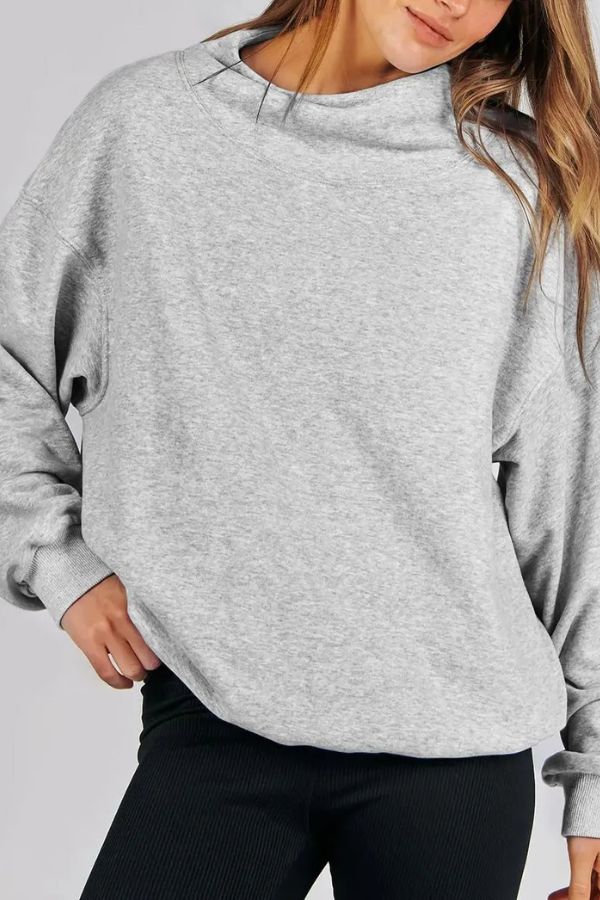Women's Slit Mock Neck Oversized Sweatshirt