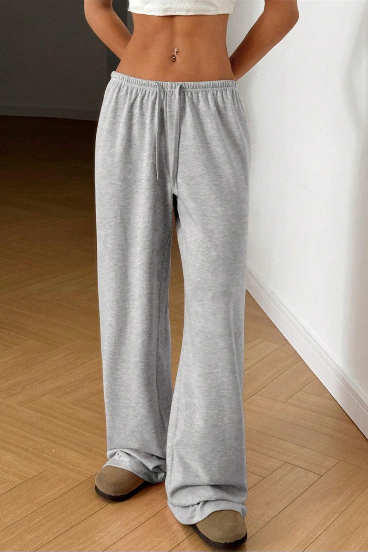 Solid Drawstring Waist Knit Pants