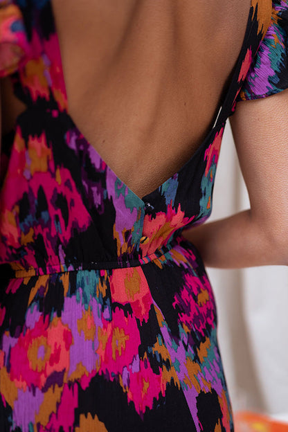 Nicola Watercolor Splash Ink Printed Elastic Waist Pocketed Jumpsuit
