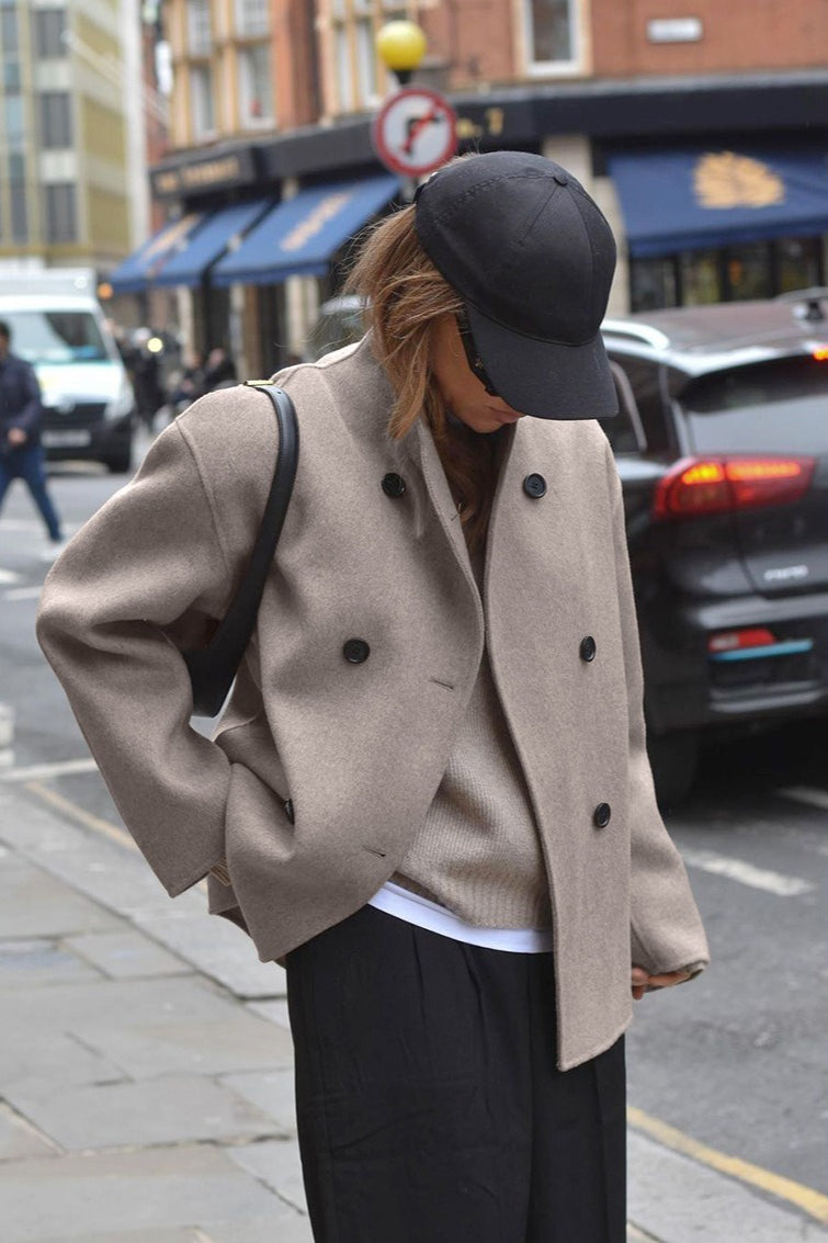 Brown Double Breasted Wool Blend Coat