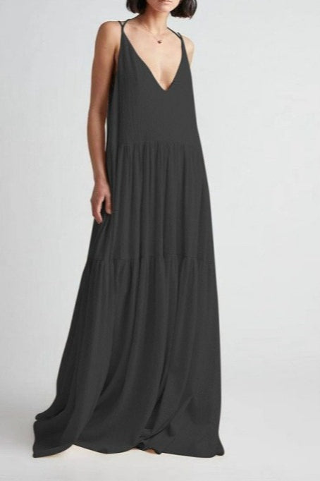 Solid Ruched Loose Tank Boho Dress