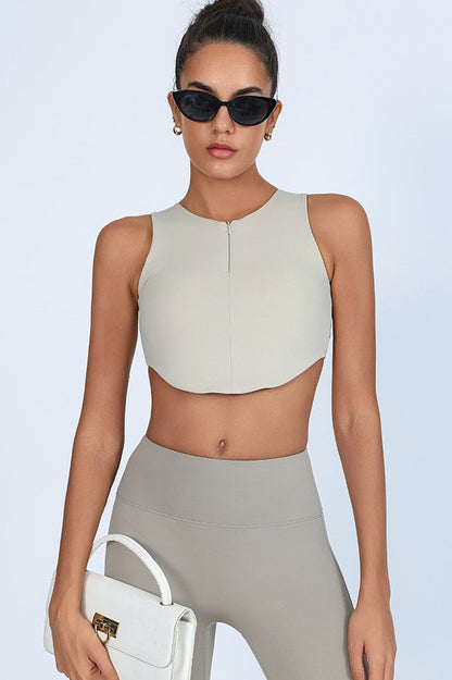 Sports Style Zip Front Crop Top