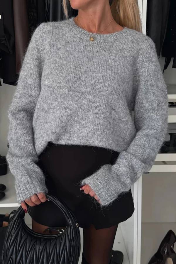 Bow Slit Back Round Neck Sweater