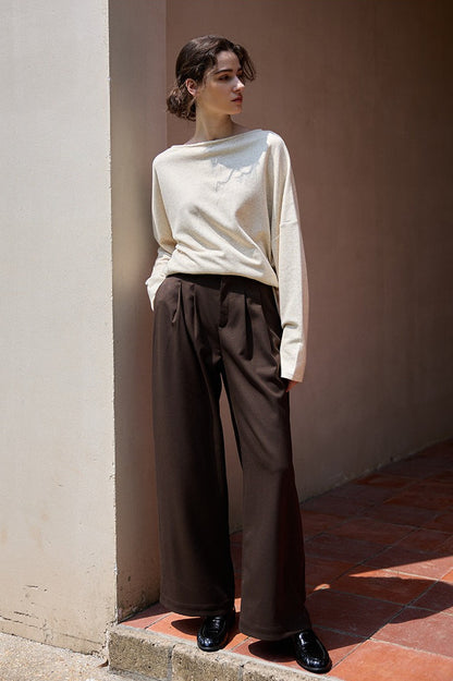 Linen Off Shoulder Slit Knit Top