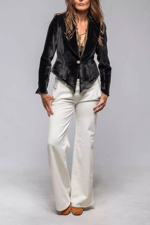Velvet irregular hem single-button suit jacket