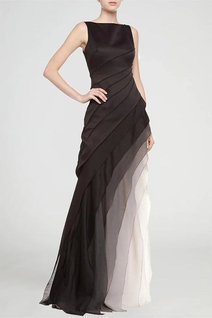 Ombre Gradient Diagonal Tiered Ruffle Column Maxi Gown