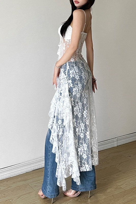 High Waist Backless Lace Dress