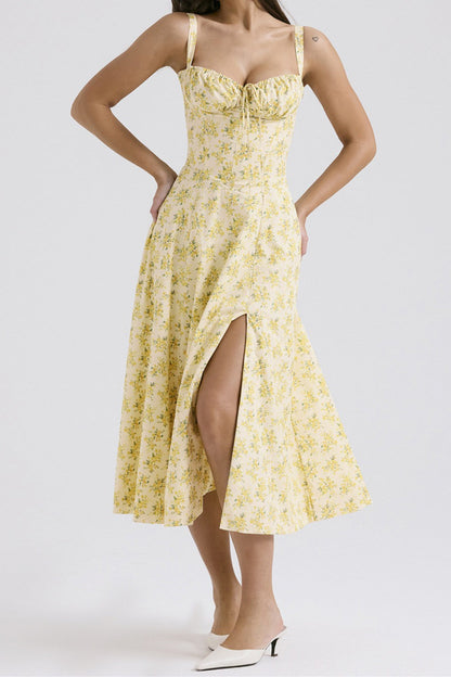 Strap Slit Floral Maxi Floral Dress