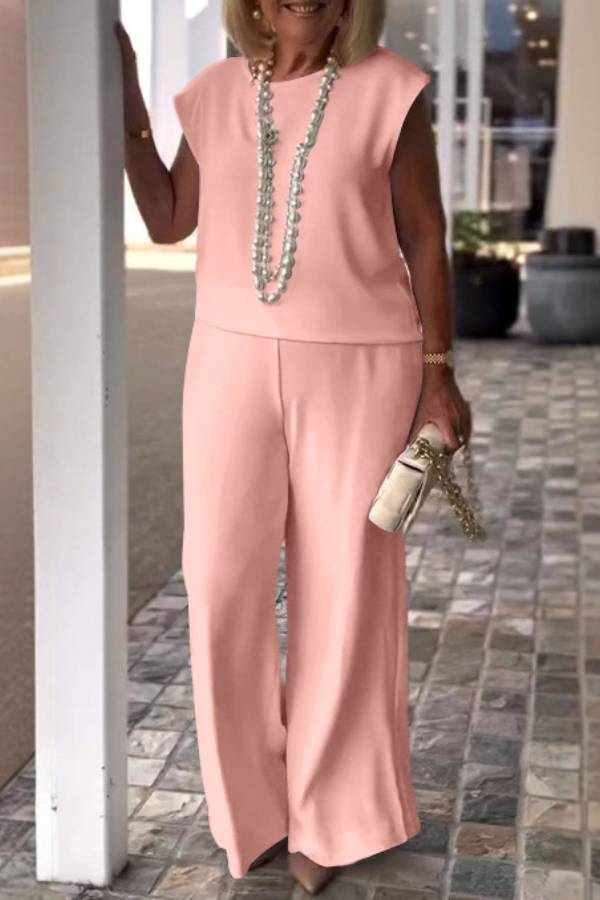 Sleeveless Round Neck Wide-Leg Pants Set