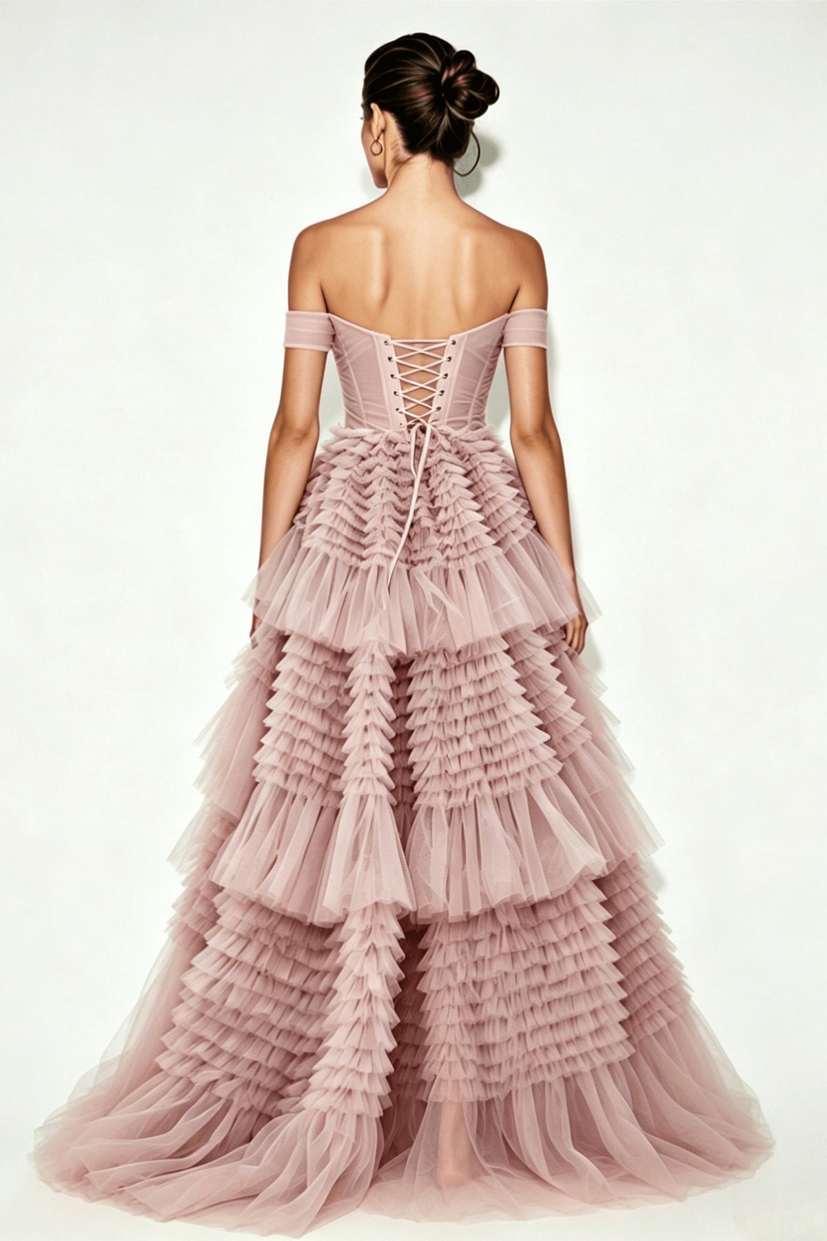 Pink Layered Tulle Prom Dress