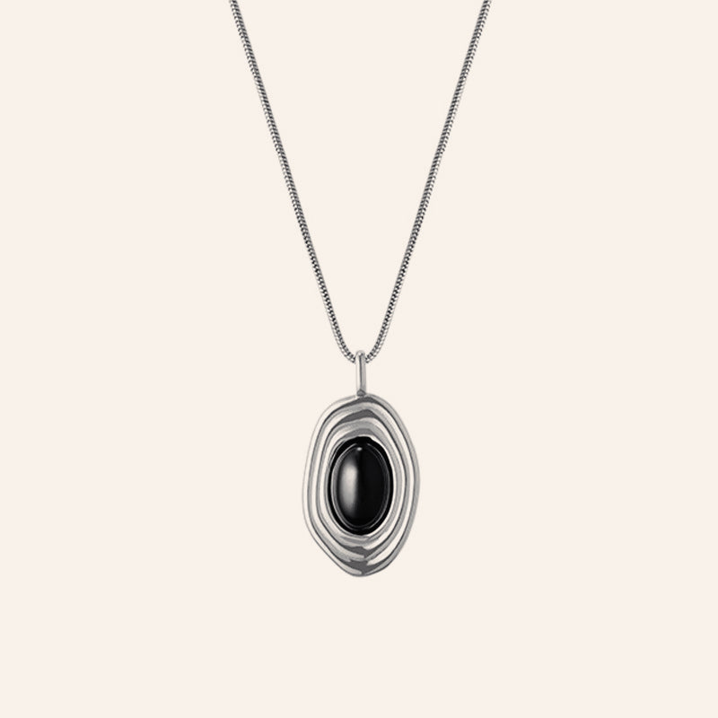 Long Black Agate Bead Statement Necklace
