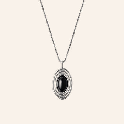Long Black Agate Bead Statement Necklace
