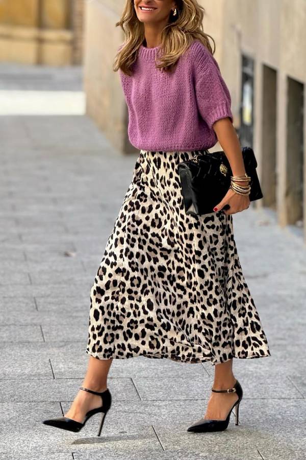 Soft mist purple short-sleeved knitted sweater