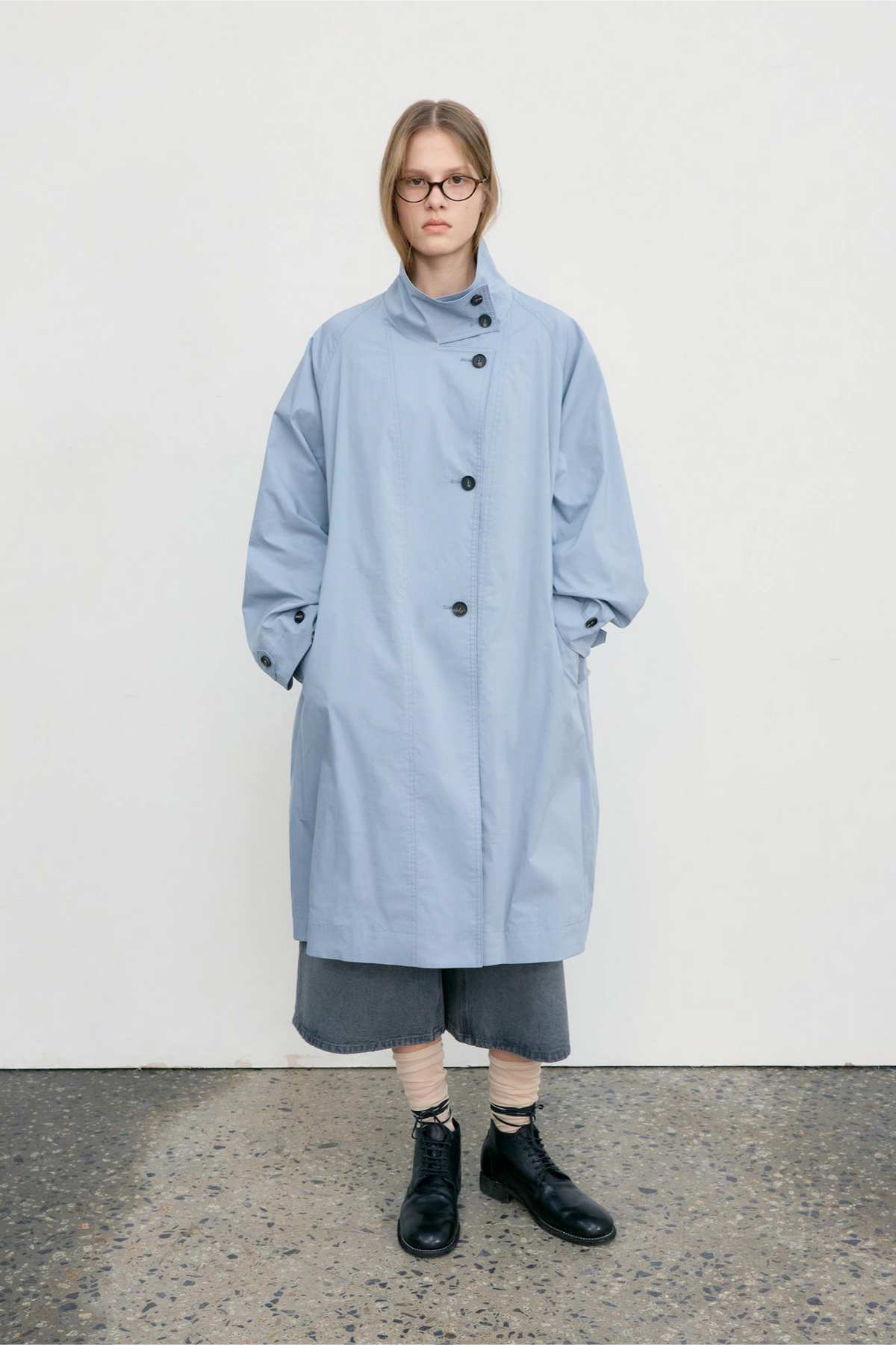 Solid Stand Collar Single Breasted Long Loose Overcoat