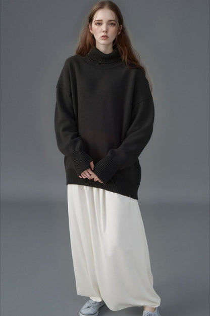 Solid High Neck Loose Knit Sweater