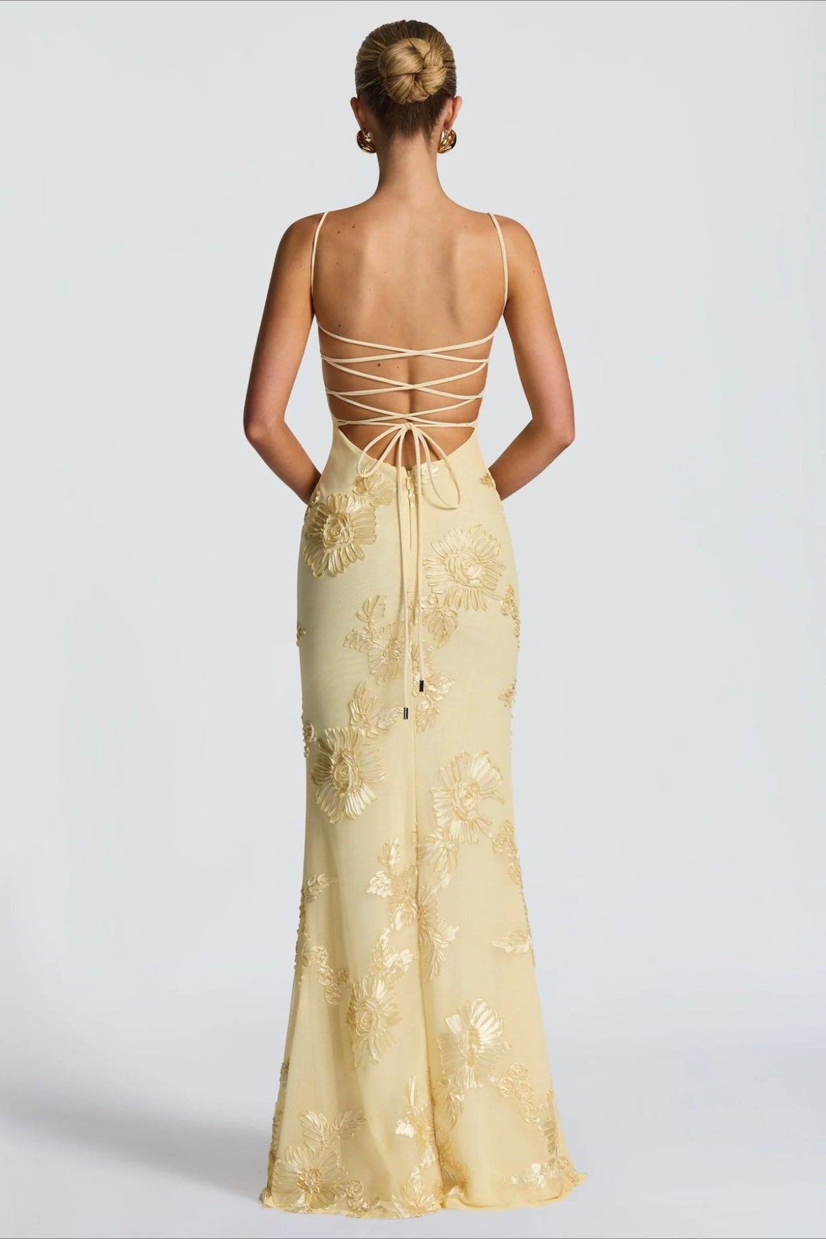 Floral Embellished Slip Gown Prom Dress