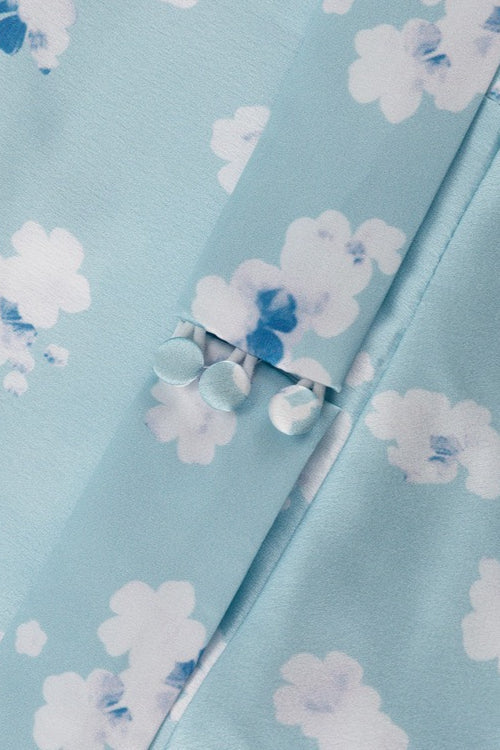 Satin Floral Collar Long Sleeve Floral Dress