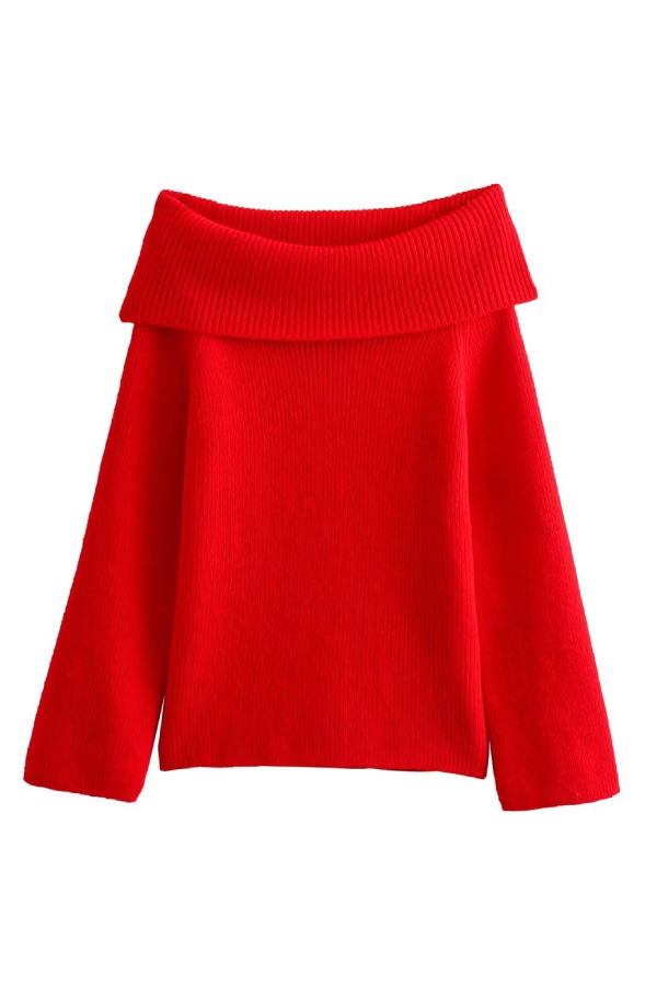 Sexy Slim Fit Solid Color Pullover Sweater with Off-shoulder Neckline