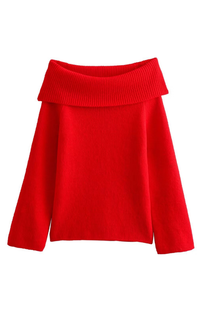 Sexy Slim Fit Solid Color Pullover Sweater with Off-shoulder Neckline