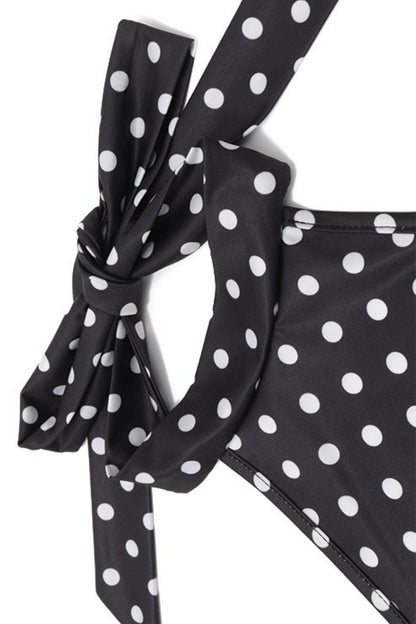 Polka Dot Halter Lace Up Bodycon Mini Dress