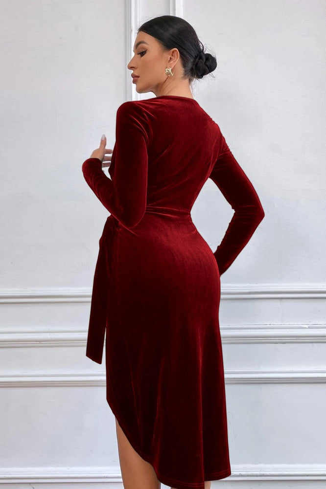 V Neck Bodycon Asymmetrical Cocktail Dress