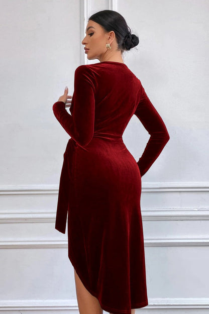 V Neck Bodycon Asymmetrical Cocktail Dress