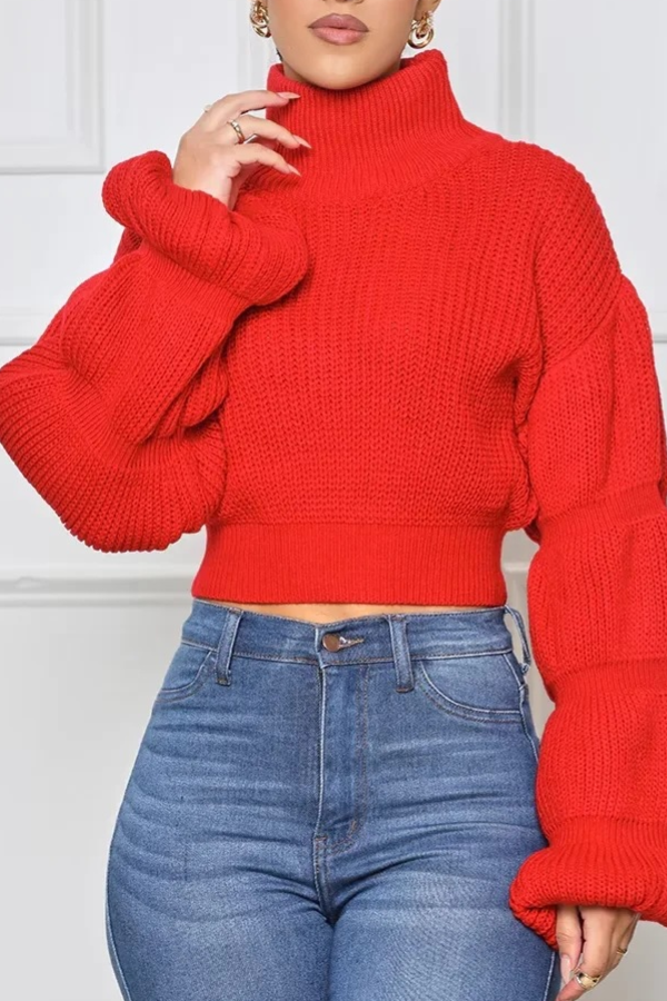 Loose Turtleneck Puff Sleeve Thick Sweater