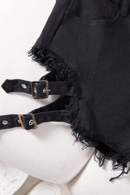 High Waist Distressed Slim Fit Denim Shorts