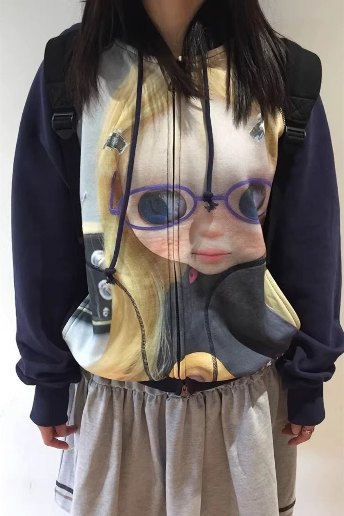 Whimsical Digital Print Zip Hoodie