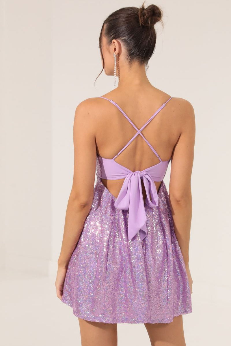 Spaghetti Strap Bow Contrast Chic Sequin Dress