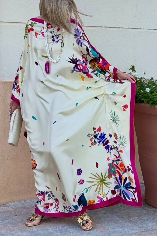 Elegant Printed Satin Loose Maxi Robe