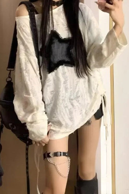 Y2K Grunge Star Distressed Sweater