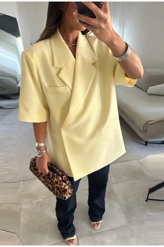 Yellow Lapel Short Sleeve Blazer