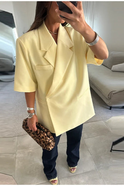 Yellow Lapel Short Sleeve Blazer