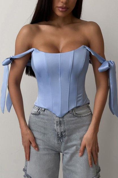 Sexy Corset Tie Asymmetric Hem Tube Top
