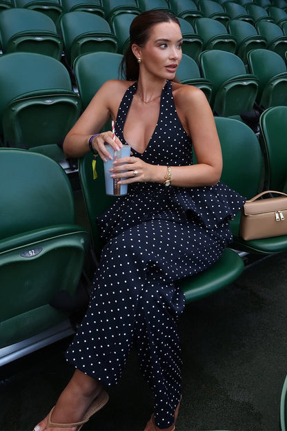 Sexy Polka Dot Halter Wide Leg Pants Set